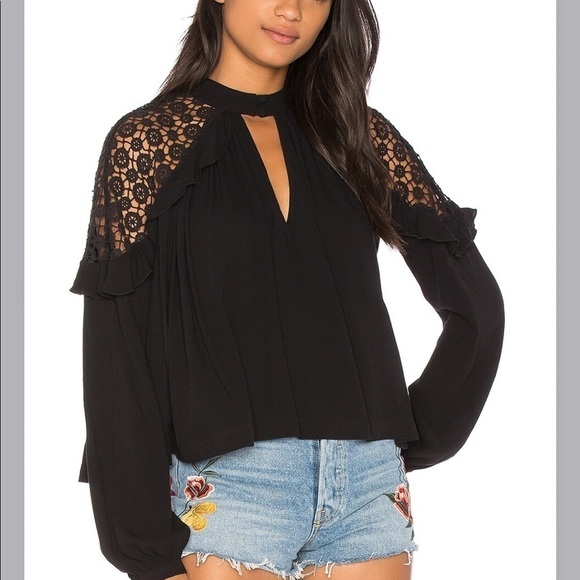 Free People Tops - Free People size L Little Bit Of Love Knit Blouse Black
